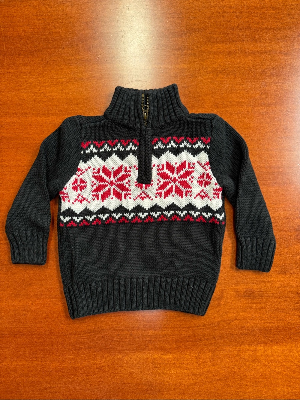 CHAPS Baby Boys 12M Fair Isle Quarter Zip Sweater Black Red White Cotton